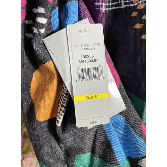 Women's Abstract Print Art Jacket Blouson Coat Button Front Retro Colorblock - Picture 7 of 11